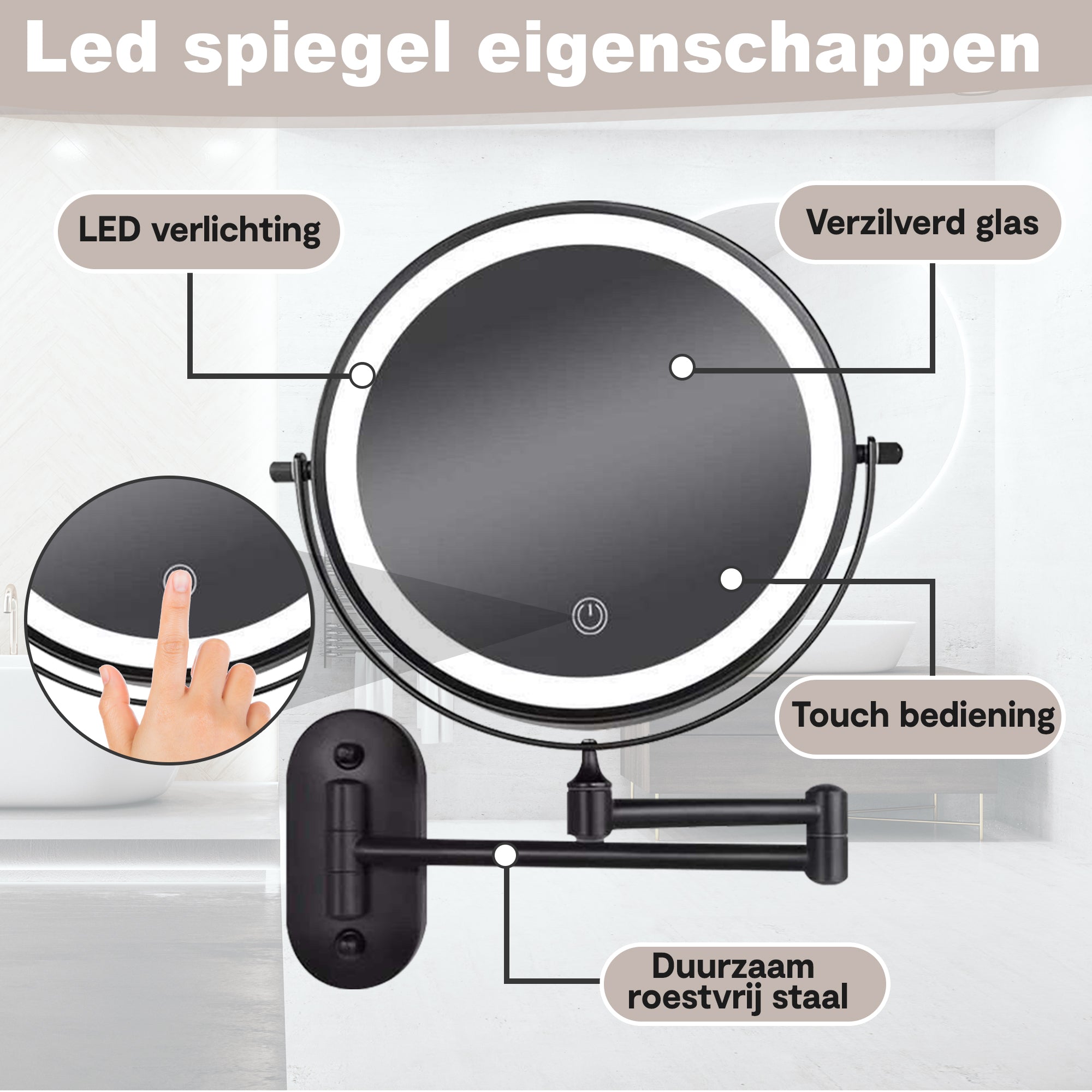 Mat Zwart | Led Verlichting | 10x Vergroting