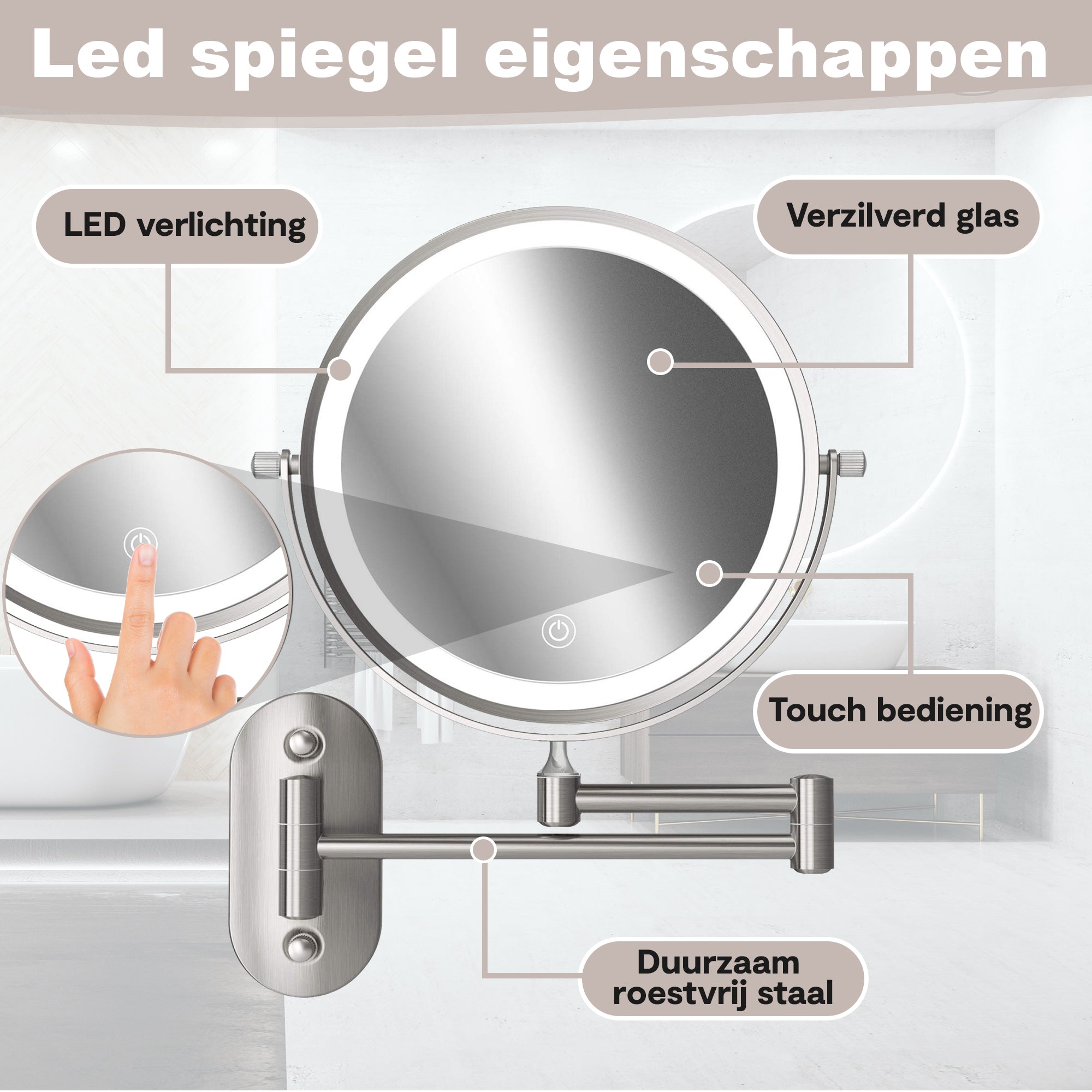 Satijn Geborsteld | Led Verlichting | 10x Vergroting